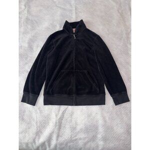 Juicy Couture Jacket Womens Medium Black Velour Zip Preppy Y2K Style